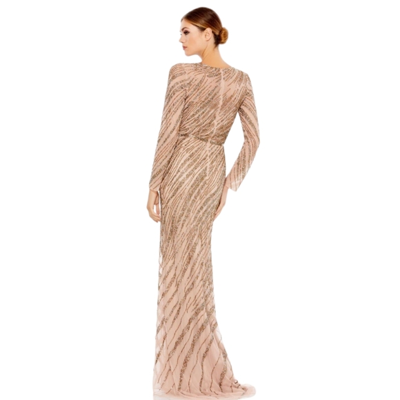 Mac Duggal 5240 Womens 16 Mocha Pink Gold Beaded Sequin Column Formal Dress - Picture 2 of 13